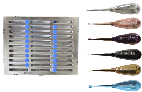 Veterinary Dental Instruments Color Coded Winged Luxator Elevator Set - Short Handle