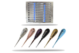 Veterinary Dental Color Coded Luxator Elevator Set includes a stainless steel autoclavable cassette
